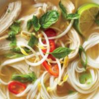 Chicken Pho · Savory chicken broth noodle soup served with all natural chicken breast
cilantro, scallion, ...
