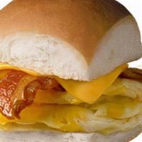 Bacon Breakfast Slider Cal 260 · Hickory-smoked bacon, a fresh-cracked egg, and your choice of American, Jalapeno, or Smoked ...