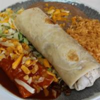 Burrito & Enchilada Combo · ENCHILADA COMES WITH CHEESE AND LETTUCE.