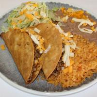 Beef Taco (2) · 2 hard shell ground beef tacos with lettuce and cheese
