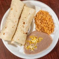 2 Carne Asada Burritos · Includes rice and beans.