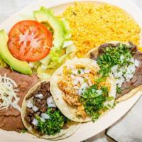 Taco Dinner · Three small tacos with your choice of meat with rice and beans on the side.
Order Cheese sou...