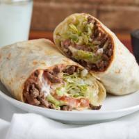 Burrito · Includes choice of meat, tomato, lettuce, cheese, sour cream, beans, avocado.