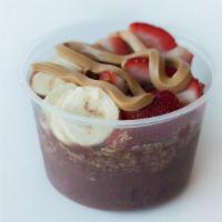 Acai Banana Berry Bowl · Granola, peanut butter, strawberries, bananas