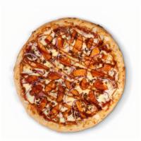 Bbq Chicken Specialty Pizza · Six slices. Bbq chicken, red onions, bacon, and famous bbq sauce. No pizza sauce.