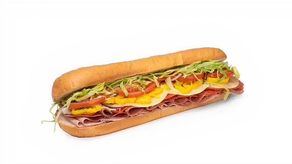 Italian (Footlong Sub) With Fries · Ham, salami, pepperoni, provolone cheese, lettuce, tomatoes, red onions, banana peppers, mayo and Italian dressing.