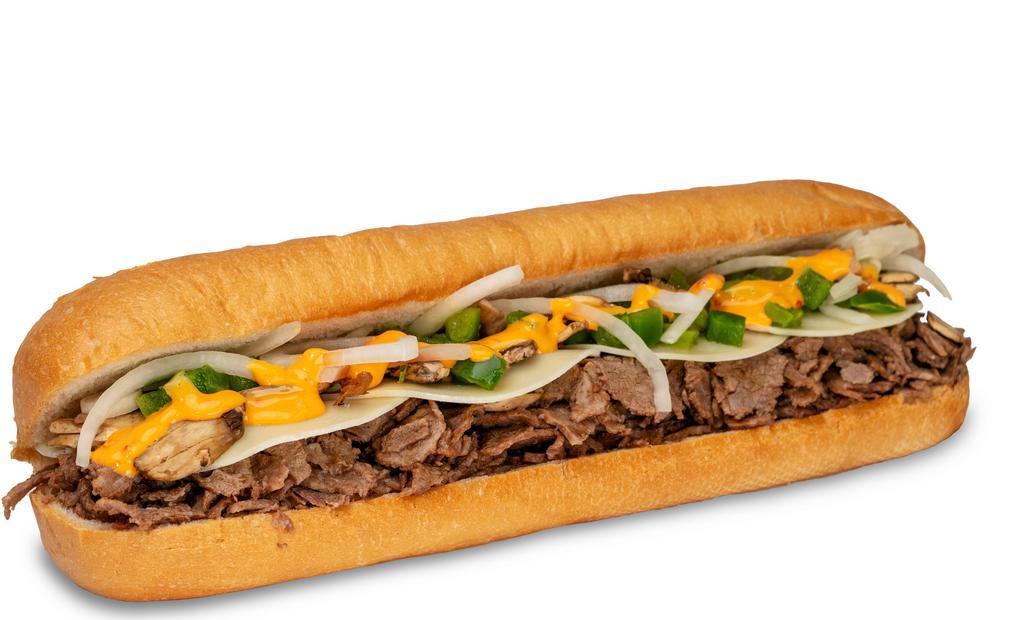 Philly Cheesesteak (Footlong Sub) With Fries · Grilled steak, provolone cheese, onions, green peppers and mushrooms.