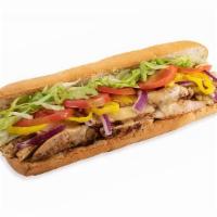 Grilled Chicken (Footlong Sub) With Fries · Grilled chicken, provolone cheese, lettuce, tomatoes, red onions, banana peppers, mayo and i...