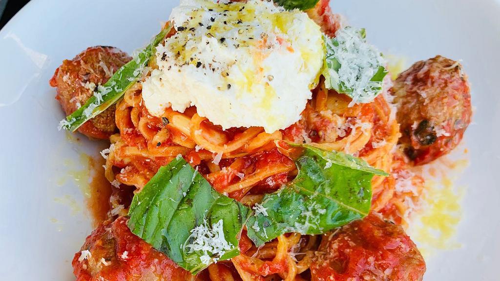 Spaghetti · Meatballs, Marinara, Ricotta, Fresh Basil