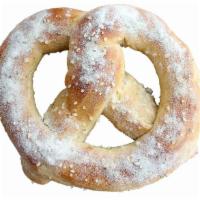 Sour Cream & Onion Pretzel · Original jumbo soft pretzel topped with sour cream and onion shake on the topping.
