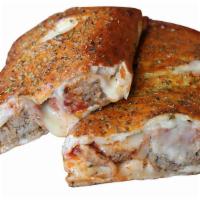 Meatball Pretzel Sandwich · The meatball pretzel sandwich features all-beef meatballs, marinara sauce, and Provolone che...