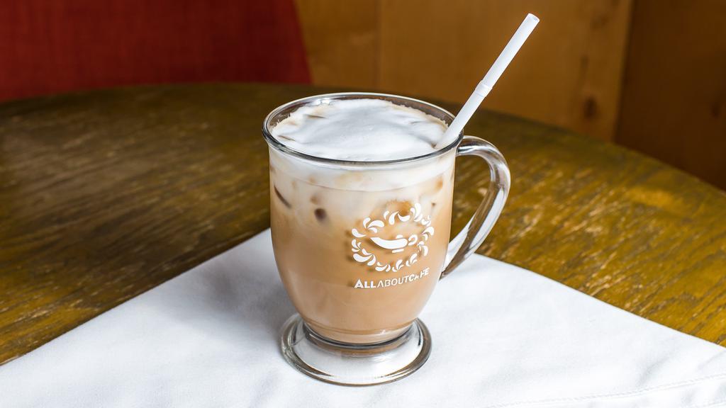 Iced Cappuccino · An iced combination of freshly pulled espresso, milk, and ice. Topped with milk foam.