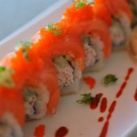 All About Salmon Roll · All about Cha's original sushi roll.
A california roll base.
Topped with sushi salmon and ma...