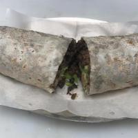 Meat Burrito · A giant flour tortilla filled with beans lettuce tomatoes sour cream cheese and choice of me...