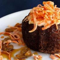 Warm Carrot Cake · cream cheese icing, candied carrot zest, apple cider glaze