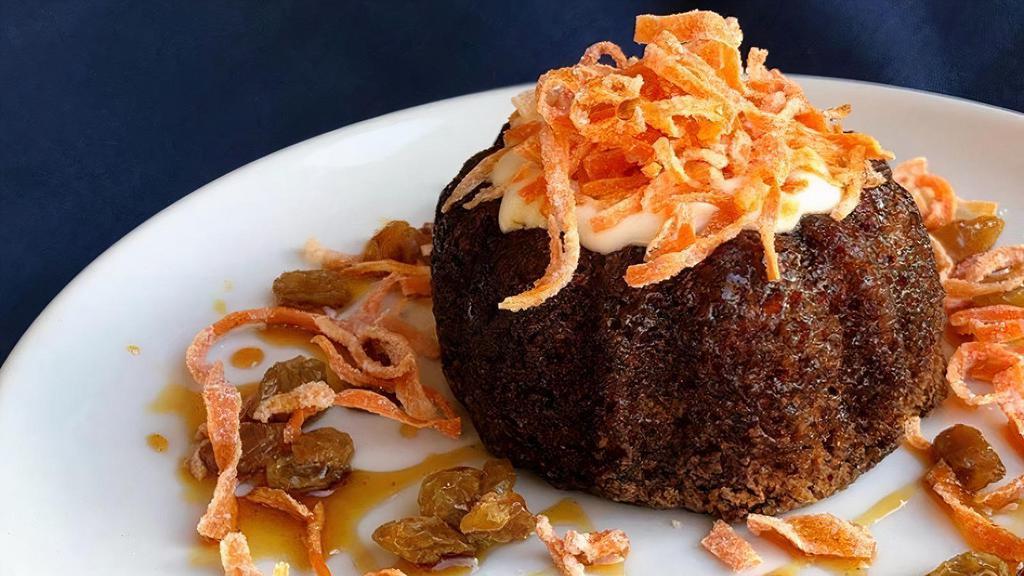 Warm Carrot Cake · cream cheese icing, candied carrot zest, apple cider glaze