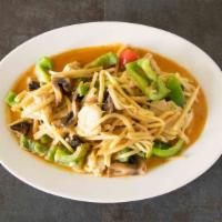 Gang Gai · bamboo strips, bell peppers, mushrooms, coconut milk, red curry