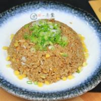Fried Rice · Fried white rice, egg, green onion, corn, soy sauce.