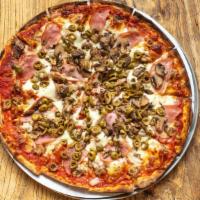 Lg Fireside Special Pizza · Italian Sausage, Fresh Mushrooms, Green Olives, Canadian Bacon, Onions, Pepperoni, Mozzarell...
