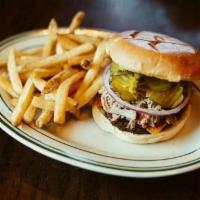 Memphis Burger · ½ Pound Patty, Pulled Pork, BBQ Sauce, and Tillamook Cheddar, on a Brioche Bun