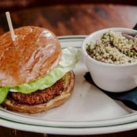 Hungry Planet™ Fried Chipotle Chick'N Sandwich · Fried Chipotle Cutlet with vegan Swiss, Lettuce, Onion, Tomato, and vegan mayo on a Brioche ...