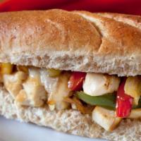 Chicken Philly Sandwich · Mouthwatering House special sandwich prepared with Marinated grilled chicken, sautéed pepper...