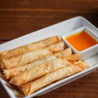 Mini Chicken Rolls · Deep-fried pastry wrapped roll filled with carrots and ground chicken. Served with a side of...