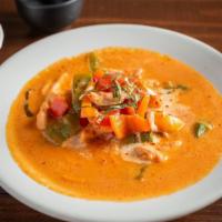 Panang Curry · Panang curry paste blended with spices, and coconut milk. Cooked with bell peppers. Side of ...