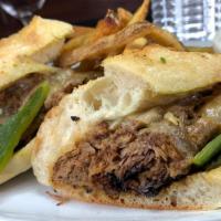 Albuquerque French Dip · slow braised beef, jalapeño jack cheese, fire roasted chiles, crusted baguette, Albuquerque ...