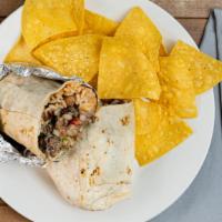 Asada Burrito · Homemade rice, pinto beans, steak, lettuces, pico de gallo sour cream, and shredded cheese. ...