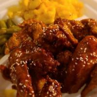 Wing Dinners · Includes 6 whole wings with choice of flavor, 2 sides, and choice of dessert.