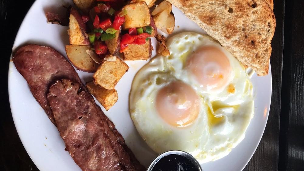 Drunch Fry Up · Two eggs your way, choice of meat, toast, side of Drunch home fries.