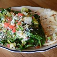 Greek Salad · Baby Spinach, Chop Mix, Tomatoes, Orzo Pasta, Cucumbers, Roasted Artichokes, Kalamata Olives...