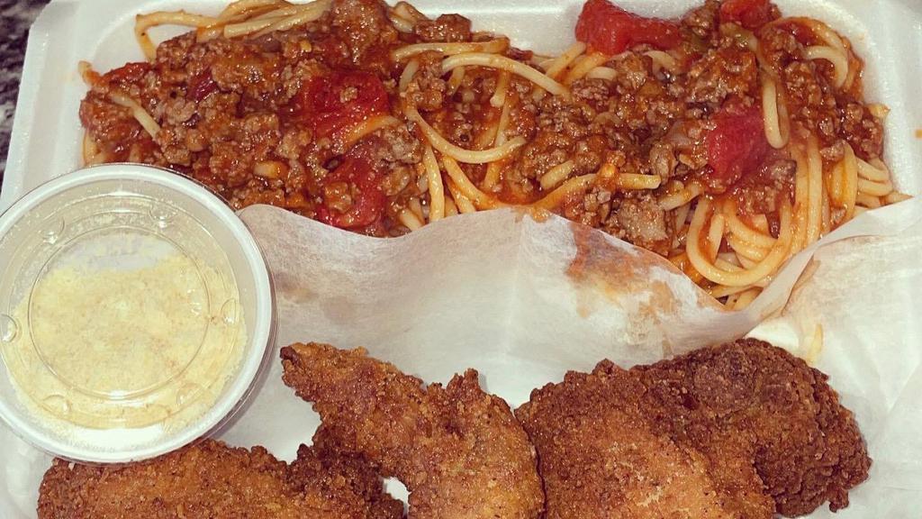 Spaghetti’N Chicken Dinner  · Chicken’n Spaghetti Dinner ft. (3) whole wings and (1) serving spaghetti