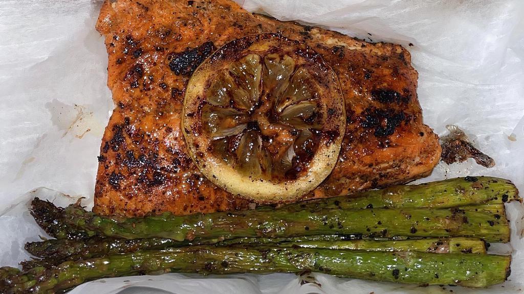 Grilled Salmon  · Grilled Salmon Dinner ft. (1) piece salmon and (2) sides
