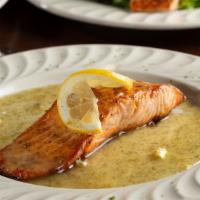 Lemon Dill Salmon · Gluten-free. Fresh Atlantic salmon grilled and topped with lemon dill sauce.