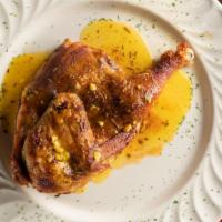 Rosemary Chicken · Gluten-free. Plump half chicken deliciously seasoned with lemon wine and sprigs of aromatic ...