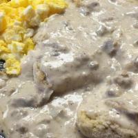 Trail Boss - Biscuits And Gravy · Oven warmed biscuits smothered in our from scratch peppered sausage gravy, served with 3 scr...