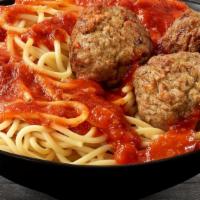 Spaghetti & Meatballs · Meatballs & Marinara on top of spaghetti noodles.
