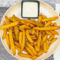 Dill Pickle Fries · Skinny Cut Dill Pickle Spears, Breaded and Fried. Choice of sauce to dip!