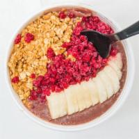 Warrior Bowl · Blend of acai, whey, banana, almond milk and strawberries. Pick your 3 toppings.