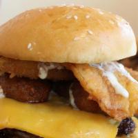 Trailer Trash Zombie · American cheese, fried pickle, chicken fried bacon, cheese curds, ranch dressing