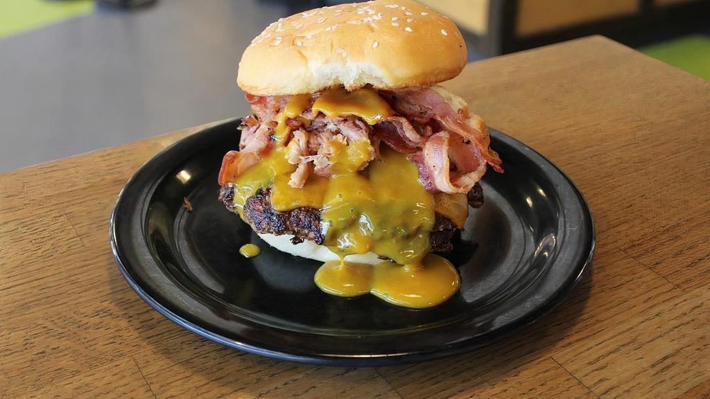 Undead Guy Bbq Burger · Cheddar cheese, pulled BBQ bacon, bacon, honey mustard BBQ sauce, mayo