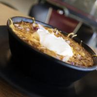 Cup Veg Chili · Topped with cheddar cheese, sour cream, onion
