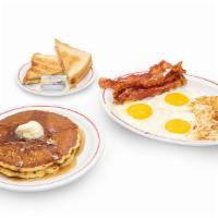 Big Boy'S Big Breakfast  · Three eggs any style, two pancakes, hash browns, toast and jelly with bacon, sausage, ham or...
