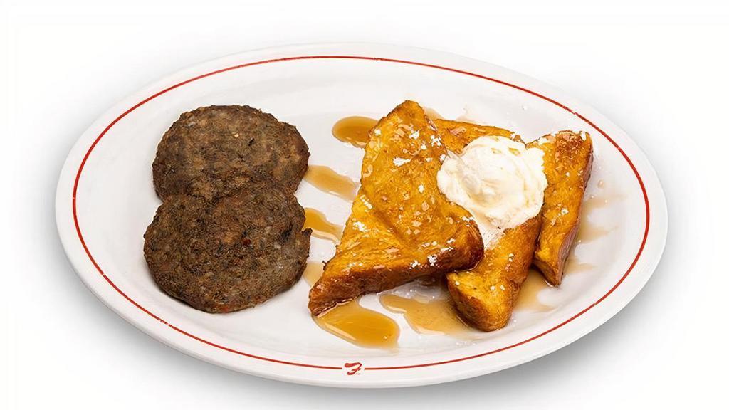 French Toast & Meat Breakfast · Served with bacon, sausage, . ham or turkey sausage.