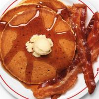 3 Pancakes & Meat Breakfast · Served with bacon, sausage, ham or turkey sausage.
