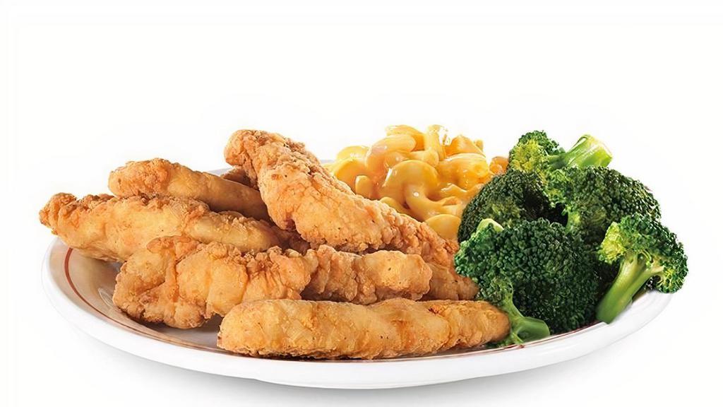 Crispy Chicken Tenders · Crispy, white-meat chicken tenders with your choice of sauce. Served with two classic sides and garlic toast.