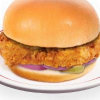 Crispy Chicken Sandwich · Crispy chicken breast with red onions and pickles..