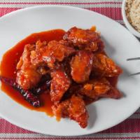 General Tso'S Chicken · Spicy. Battered chicken smothered with tangy yet spicy General Tso's sauce surrounded by bro...